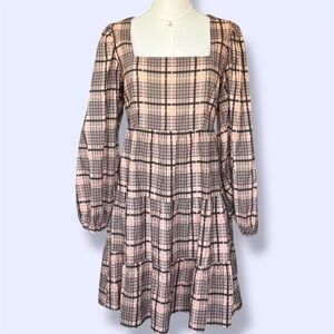 Topshop Plaid Puff Long Sleeve Women's Dress